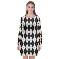 Plaid Pattern Long Sleeve Chiffon Shift Dress 