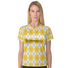 Plaid Pattern Women s V-neck Sport Mesh Tee