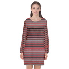 Lines Pattern Long Sleeve Chiffon Shift Dress 