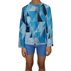 Plane And Solid Geometry Charming Plaid Triangle Blue Black Kids  Long Sleeve Swimwear by Mariart