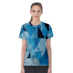 Plane And Solid Geometry Charming Plaid Triangle Blue Black Women s Cotton Tee