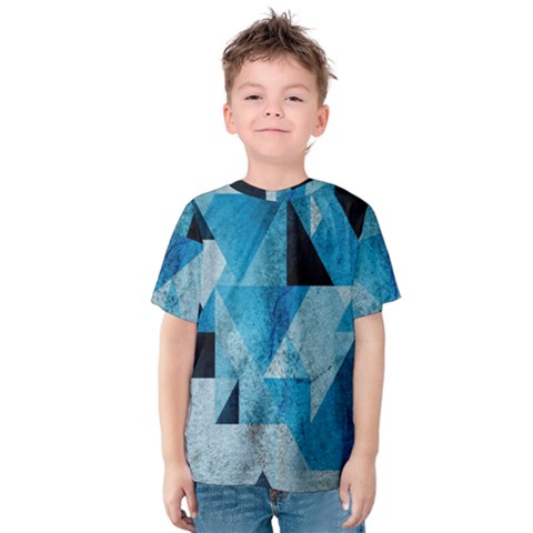 Plane And Solid Geometry Charming Plaid Triangle Blue Black Kids  Cotton Tee by Mariart