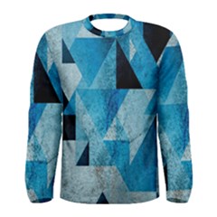 Plane And Solid Geometry Charming Plaid Triangle Blue Black Men s Long Sleeve Tee by Mariart