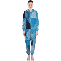 Plane And Solid Geometry Charming Plaid Triangle Blue Black Hooded Jumpsuit (ladies)  by Mariart