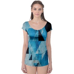 Plane And Solid Geometry Charming Plaid Triangle Blue Black Boyleg Leotard  by Mariart