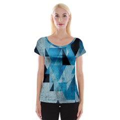 Plane And Solid Geometry Charming Plaid Triangle Blue Black Women s Cap Sleeve Top by Mariart