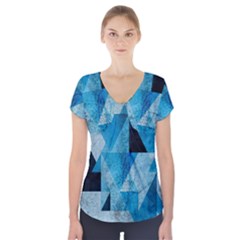 Plane And Solid Geometry Charming Plaid Triangle Blue Black Short Sleeve Front Detail Top by Mariart