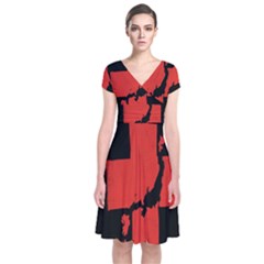 Sign Health Red Black Short Sleeve Front Wrap Dress by Mariart