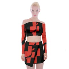 Sign Health Red Black Off Shoulder Top With Skirt Set by Mariart