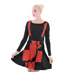 Sign Health Red Black Suspender Skater Skirt by Mariart