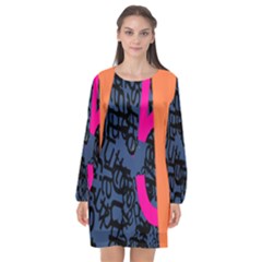 Recursive Reality Number Long Sleeve Chiffon Shift Dress  by Mariart