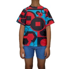 Stancilm Circle Round Plaid Triangle Red Blue Black Kids  Short Sleeve Swimwear by Mariart