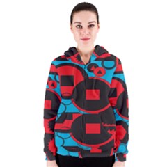 Stancilm Circle Round Plaid Triangle Red Blue Black Women s Zipper Hoodie by Mariart