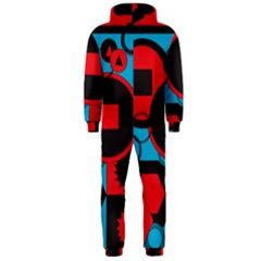 Stancilm Circle Round Plaid Triangle Red Blue Black Hooded Jumpsuit (men) 