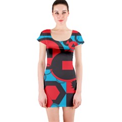 Stancilm Circle Round Plaid Triangle Red Blue Black Short Sleeve Bodycon Dress by Mariart