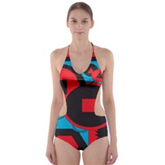 Stancilm Circle Round Plaid Triangle Red Blue Black Cut-out One Piece Swimsuit by Mariart