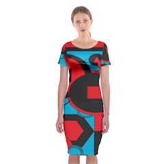 Stancilm Circle Round Plaid Triangle Red Blue Black Classic Short Sleeve Midi Dress by Mariart