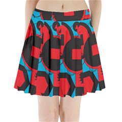 Stancilm Circle Round Plaid Triangle Red Blue Black Pleated Mini Skirt by Mariart