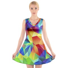 Triangles Space Rainbow Color V-neck Sleeveless Skater Dress by Mariart