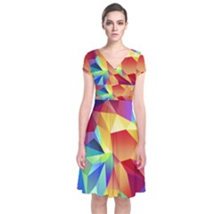 Triangles Space Rainbow Color Short Sleeve Front Wrap Dress by Mariart