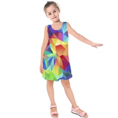 Triangles Space Rainbow Color Kids  Sleeveless Dress by Mariart