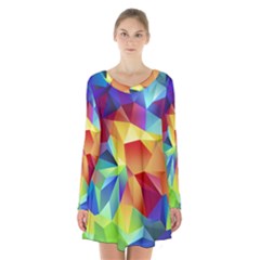 Triangles Space Rainbow Color Long Sleeve Velvet V-neck Dress by Mariart