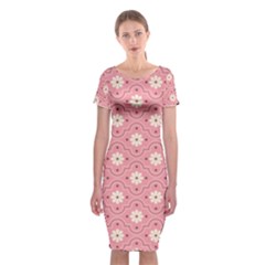 Sunflower Star White Pink Chevron Wave Polka Classic Short Sleeve Midi Dress