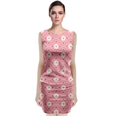 Sunflower Star White Pink Chevron Wave Polka Sleeveless Velvet Midi Dress by Mariart