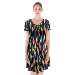 Skulls Bone Face Mask Triangle Rainbow Color Short Sleeve V-neck Flare Dress by Mariart