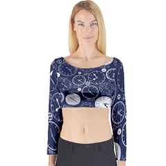 World Clocks Long Sleeve Crop Top by Mariart