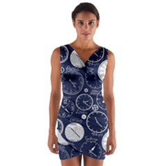 World Clocks Wrap Front Bodycon Dress by Mariart