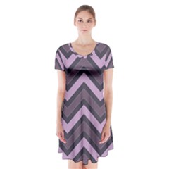 Zigzag Pattern Short Sleeve V-neck Flare Dress