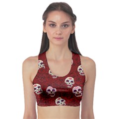 Funny Skull Rosebed Sports Bra by designworld65