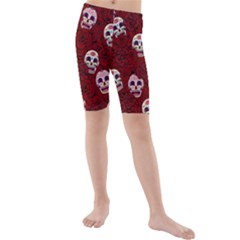 Funny Skull Rosebed Kids  Mid Length Swim Shorts by designworld65