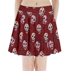 Funny Skull Rosebed Pleated Mini Skirt by designworld65