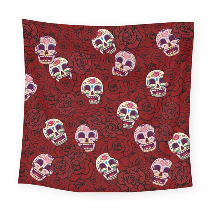 Funny Skull Rosebed Square Tapestry (Large)