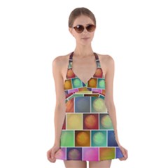 Multicolored Suns Halter Swimsuit Dress by linceazul