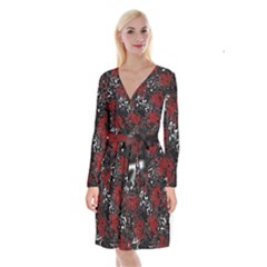 Abstraction Long Sleeve Velvet Front Wrap Dress