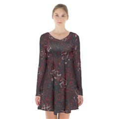 Abstraction Long Sleeve Velvet V-neck Dress by Valentinaart