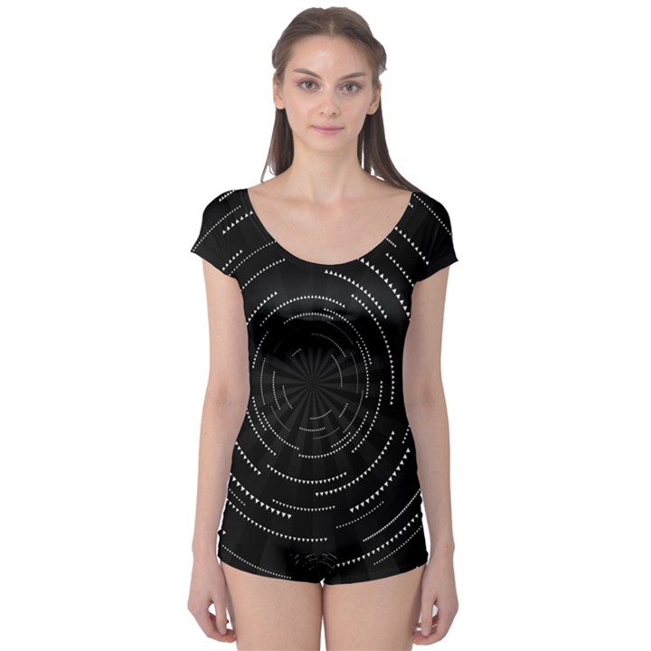 Abstract Black White Geometric Arcs Triangles Wicker Structural Texture Hole Circle Boyleg Leotard 