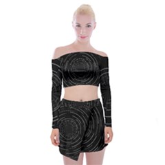 Abstract Black White Geometric Arcs Triangles Wicker Structural Texture Hole Circle Off Shoulder Top With Skirt Set by Mariart