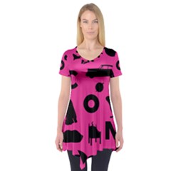 Car Plan Pinkcover Outside Short Sleeve Tunic  by Mariart