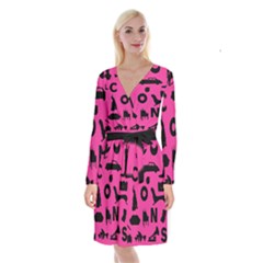 Car Plan Pinkcover Outside Long Sleeve Velvet Front Wrap Dress by Mariart