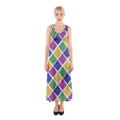 African Illutrations Plaid Color Rainbow Blue Green Yellow Purple White Line Chevron Wave Polkadot Sleeveless Maxi Dress by Mariart