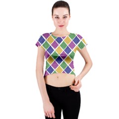 African Illutrations Plaid Color Rainbow Blue Green Yellow Purple White Line Chevron Wave Polkadot Crew Neck Crop Top by Mariart