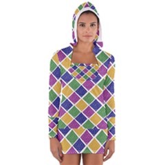 African Illutrations Plaid Color Rainbow Blue Green Yellow Purple White Line Chevron Wave Polkadot Women s Long Sleeve Hooded T-shirt by Mariart