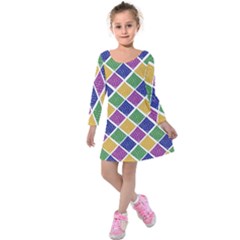 African Illutrations Plaid Color Rainbow Blue Green Yellow Purple White Line Chevron Wave Polkadot Kids  Long Sleeve Velvet Dress by Mariart