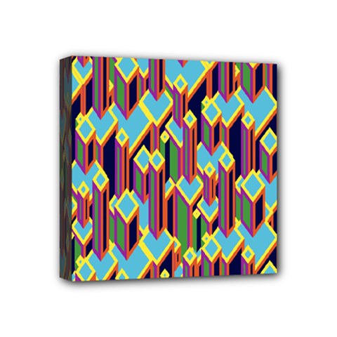 Building City Plaid Chevron Wave Blue Green Mini Canvas 4  X 4  by Mariart