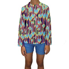 Building City Plaid Chevron Wave Blue Green Kids  Long Sleeve Swimwear by Mariart