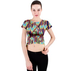 Building City Plaid Chevron Wave Blue Green Crew Neck Crop Top by Mariart